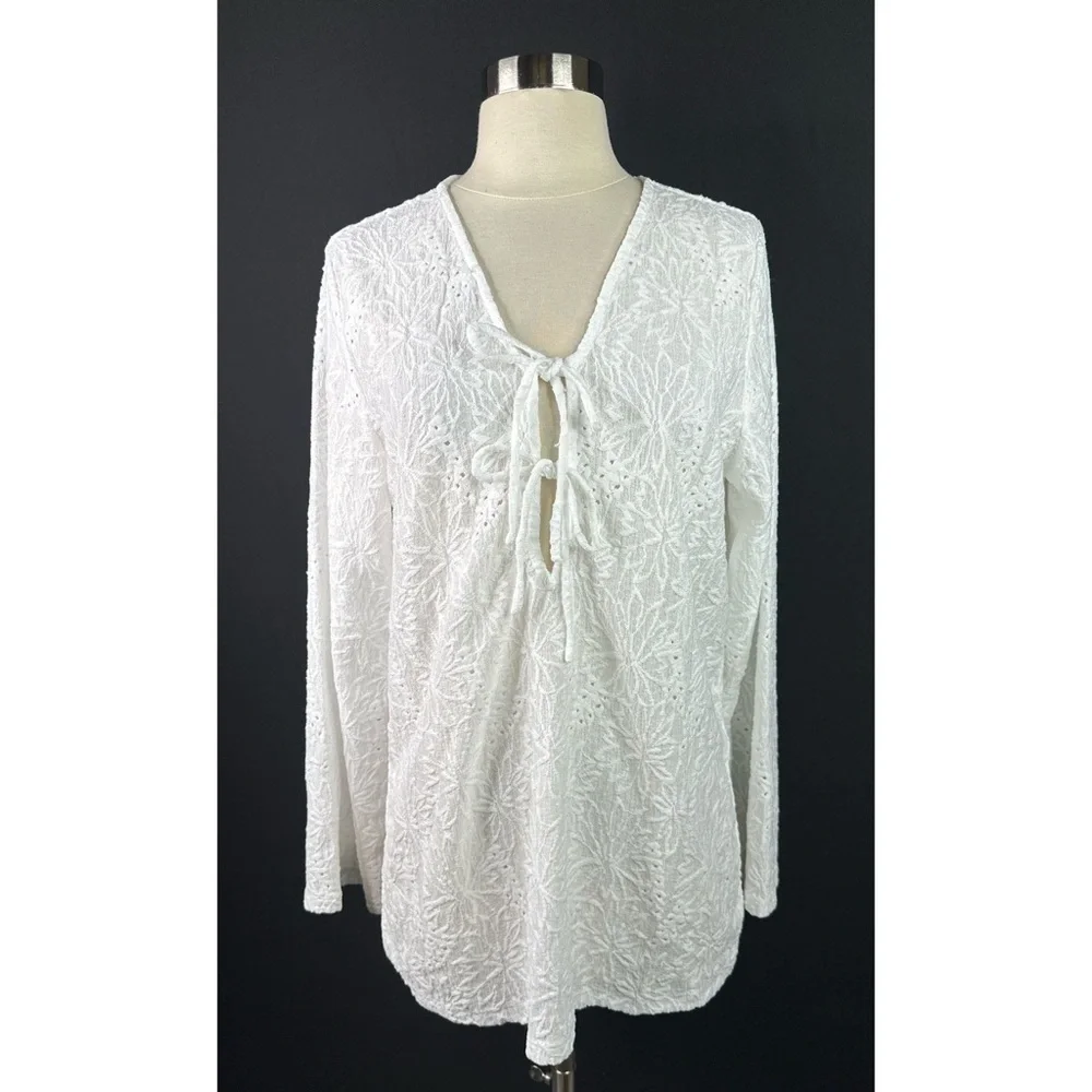Michael Kors Lace Floral Semi Sheer Long Sleeve Blouse
